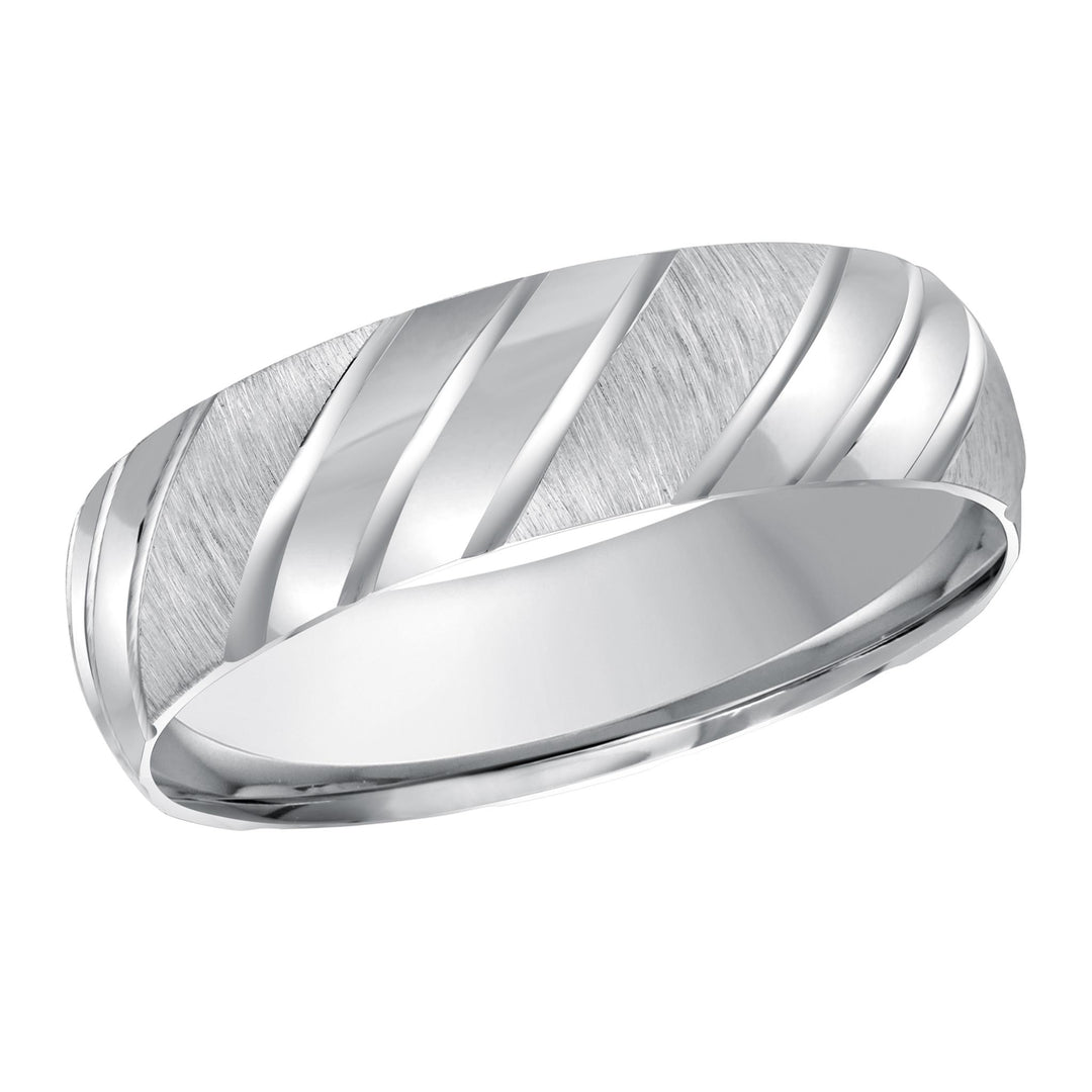 Men's 10K White Gold Domed Band with Multi-Finish Finish