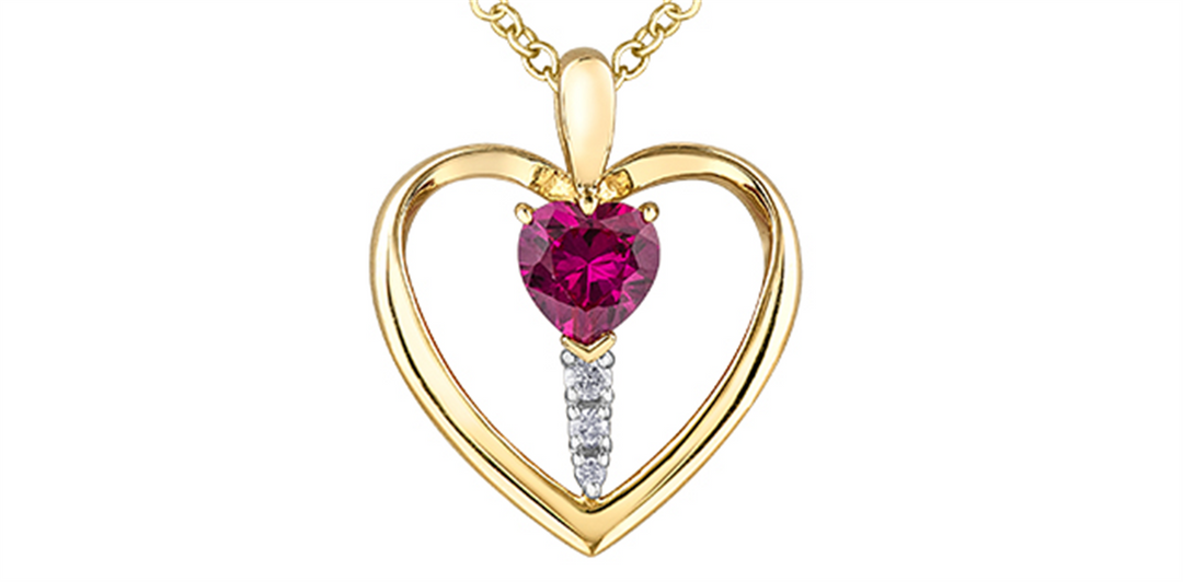 10K Yellow Gold Heart Polished Lab Ruby Diamonds Pendant Necklace

P