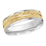 Load image into Gallery viewer, Men&#39;s 10K White &amp; Yellow Gold Stepped Down Edges Band with Hammered Finish
