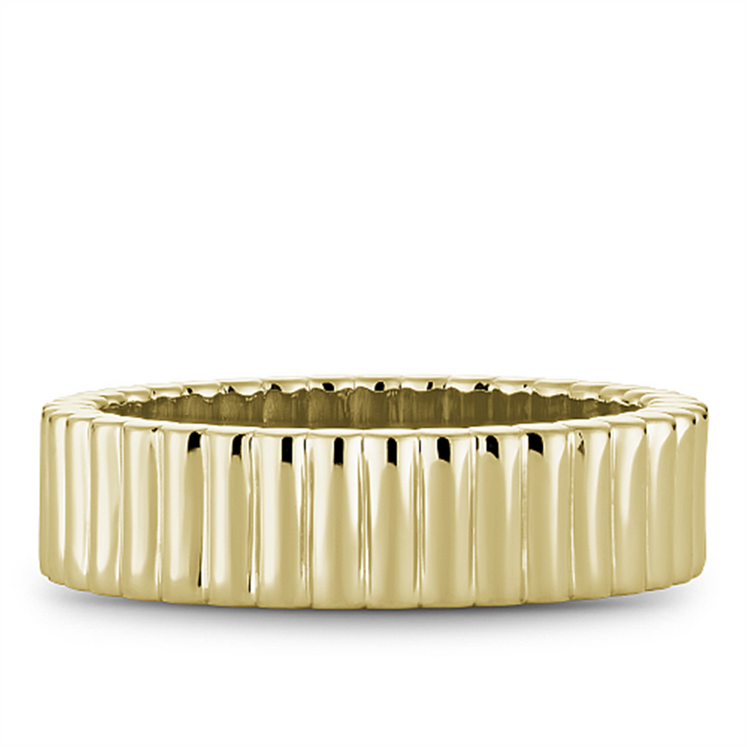 Men's Yellow Gold Carved Band with Polished Finish 
Top Width: 6.5 mm