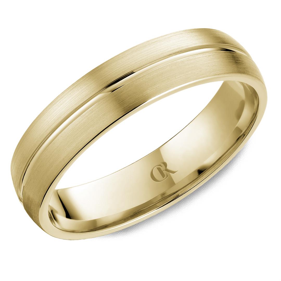Men's Yellow Gold Domed Band with Satin Finish 
Top Width: 5 mm
Ring