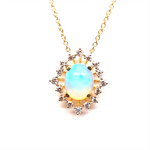 Load image into Gallery viewer, 14K Yellow Gold Oval Polished Opal Diamond Pendant Necklace

PENDANT