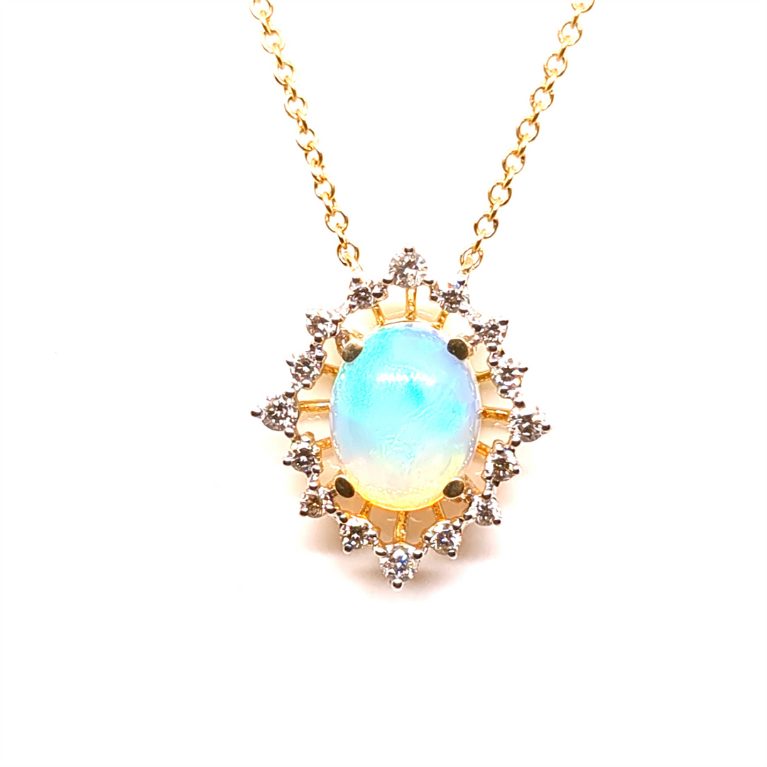14K Yellow Gold Oval Polished Opal Diamond Pendant Necklace

PENDANT