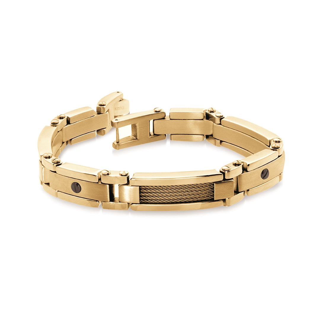 Gold Stainless Steel Fancy Link Bracelet 
Length: 8.75"