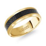 Load image into Gallery viewer, Gold Tungsten Polished Bevel Band Band with Carbon Fibre Inlay 
Width: 8mm
