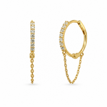 Load image into Gallery viewer, 10K Yellow Gold Round CZ Chain Huggie Earrings
 
Dimensions: 13mm x