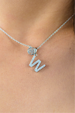 Load image into Gallery viewer, White Sterling Silver Initial "W" Polished Pendant Necklace

PENDANT