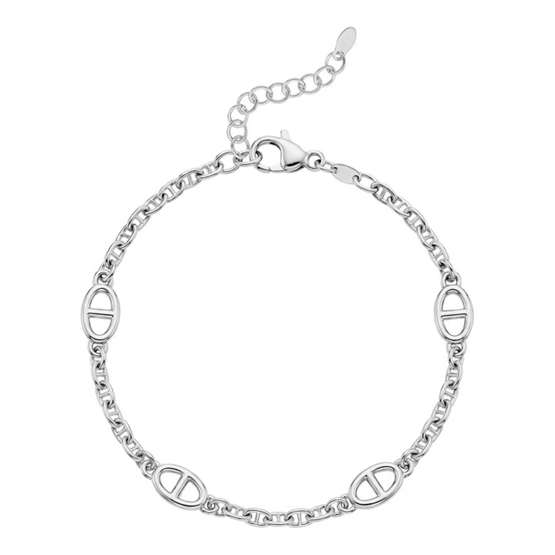 White Sterling Silver Marine Bracelet 
Top Width: 3mm
Length: 6.75"