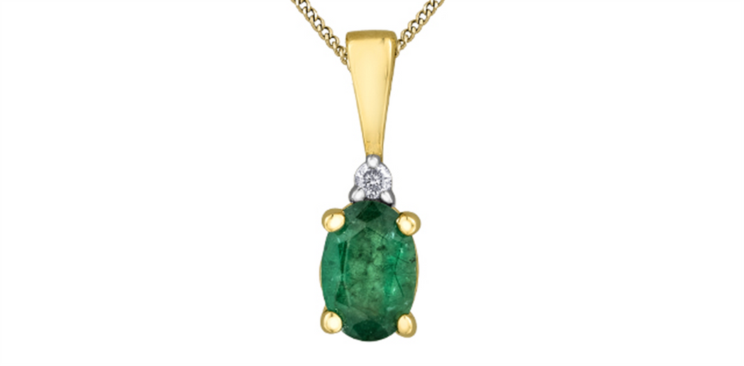 10K Yellow Gold Oval Polished Emerald Diamond Pendant Necklace

PEND