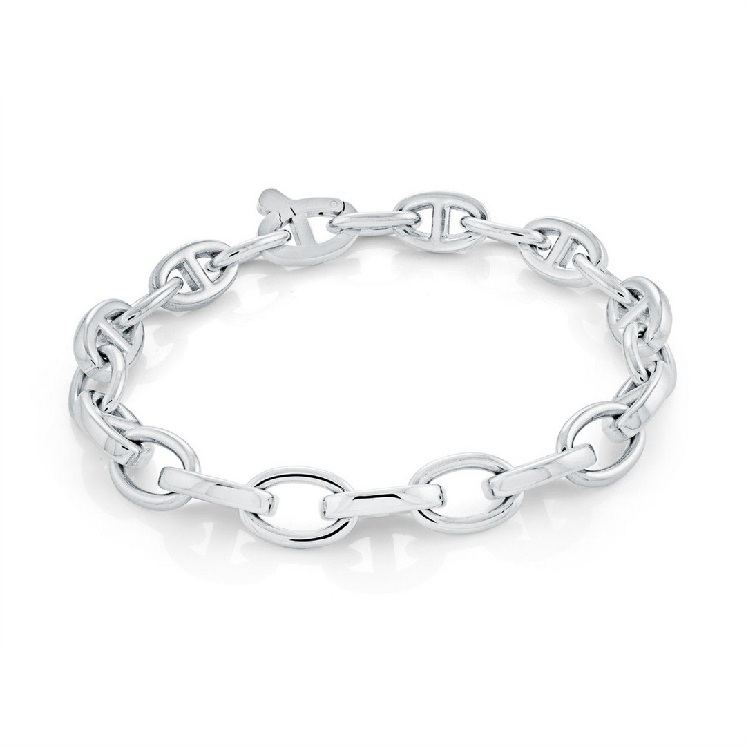 White Stainless Steel Marine Bracelet 
Length: 8"
Width: 9mm
Finish