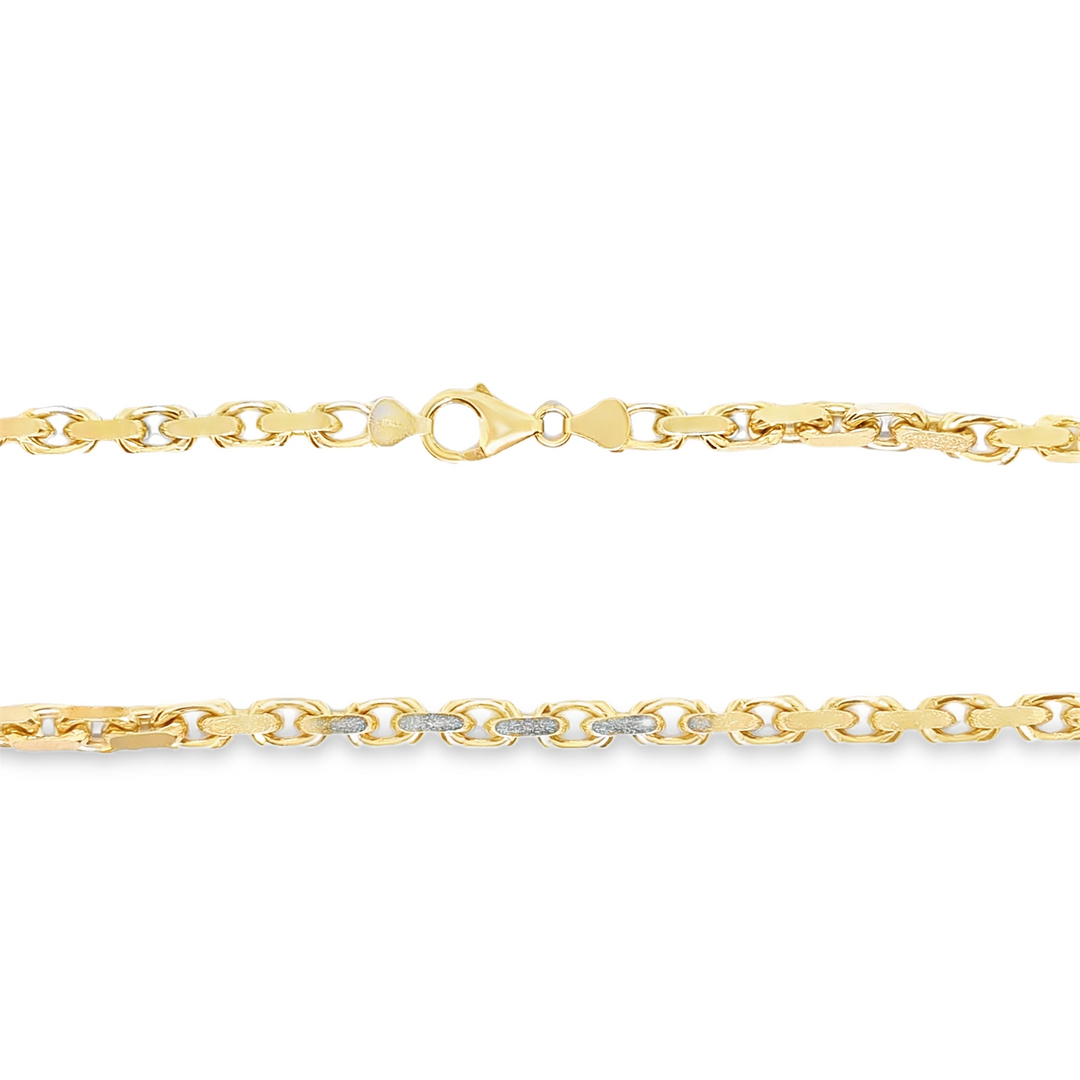 10K Yellow Gold Solid Cable Link Chain 
Length: 22"
Width: 52mm
Fin