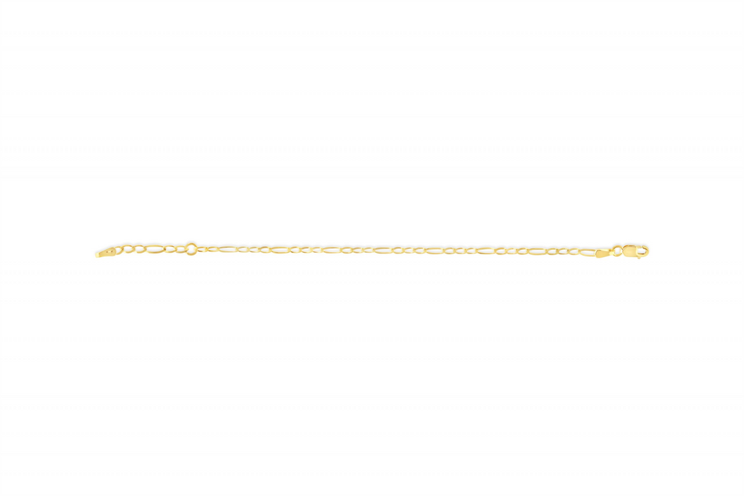 10K Yellow Gold Figaro Bracelet
Bracelet Width: 2.5mm
Length: 5"- 6"