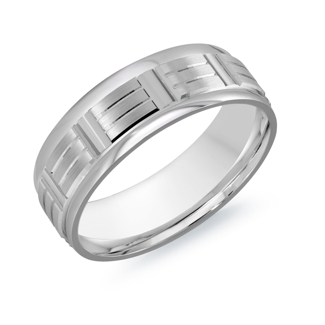 Men's 10K White Gold Stepped Down Edges Band with Satin Finish