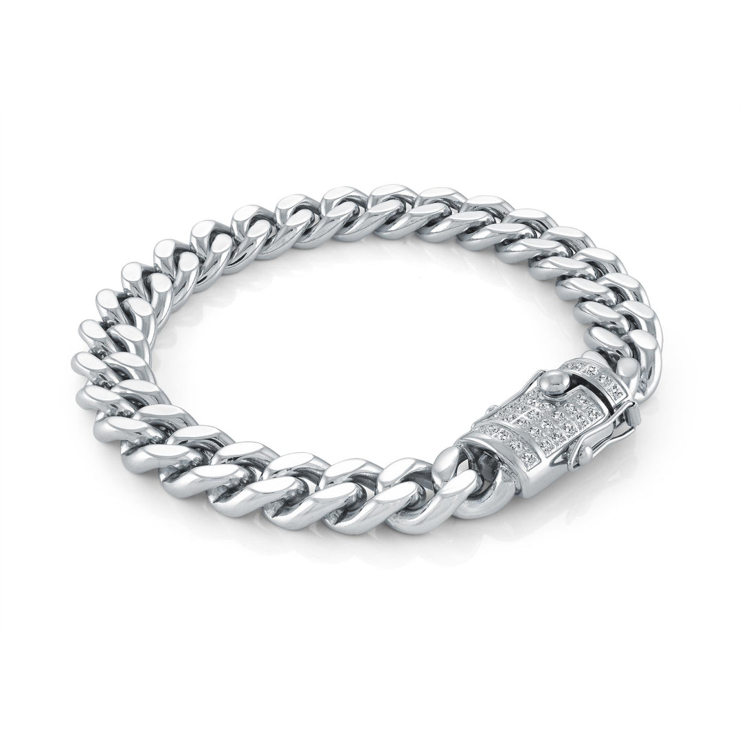 Stainless Steel Miami Cuban Bracelet with Cubic Zirconiums 
Length: 8"