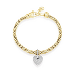 Load image into Gallery viewer, White &amp; Yellow Sterling Silver Puffed Pave Heart Mesh Bracelet 
Top W
