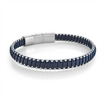 Load image into Gallery viewer, Blue Stainless Steel Corded Leather Bracelet 
Length: 8&quot;
Width: 8mm
