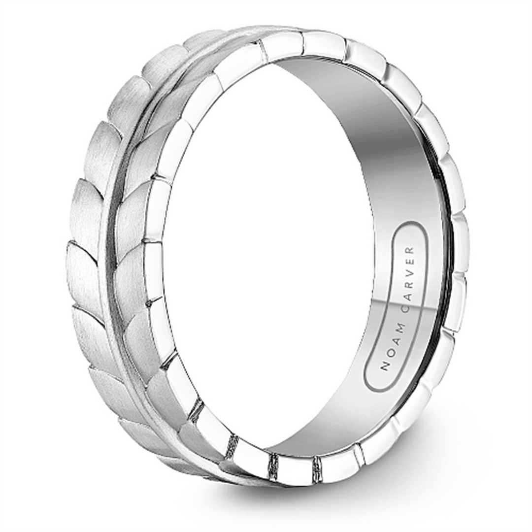 Men's White Gold Carved Band with Frosted Finish