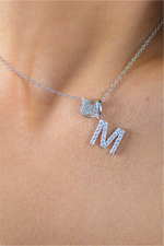 Load image into Gallery viewer, White Sterling Silver Initial &quot;M&quot; Polished Pendant Necklace

PENDANT
