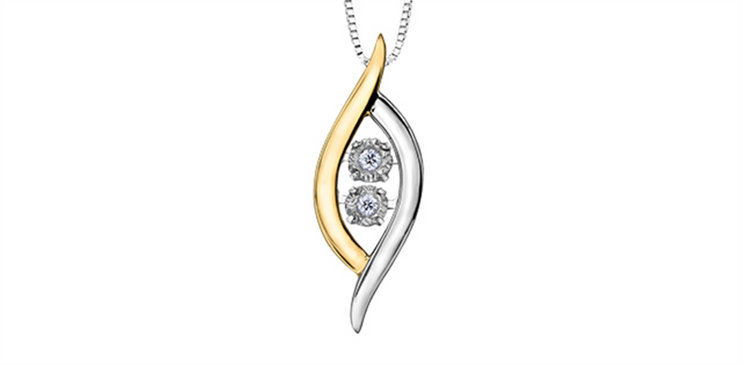 10K White & Yellow Gold Diamonds Polished Dancing Stone Pendant Neckla