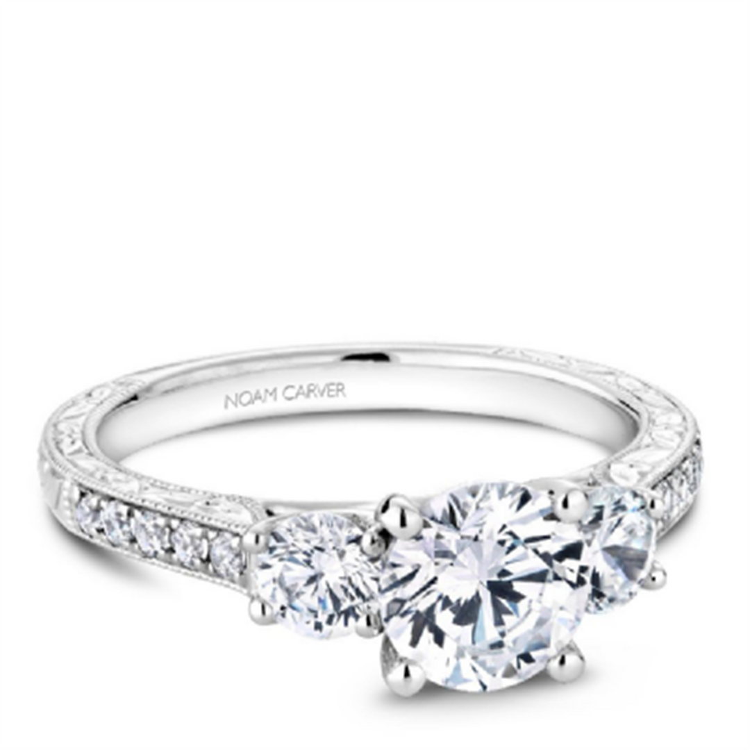 White Gold 3 Stone Diamond Semi-Mount