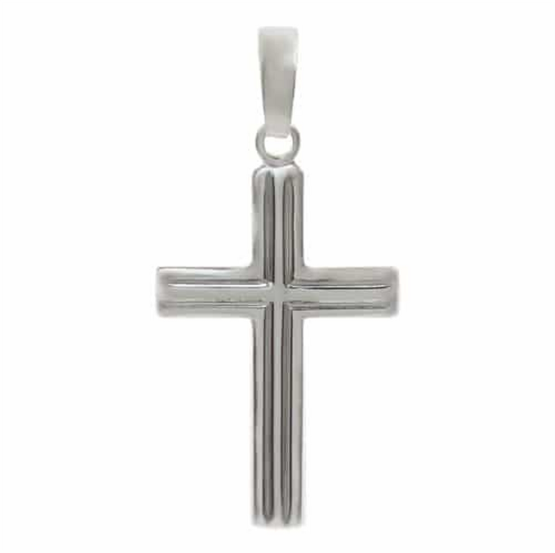 Sterling Silver White Polished Cross Religious Pendant 
Length: 35.5m