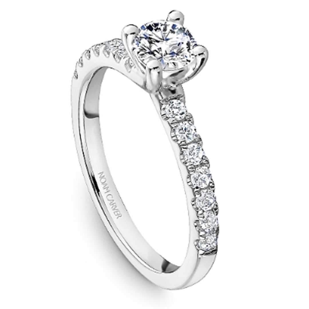 14K White Gold Side Stones Round Diamond Engagement Ring