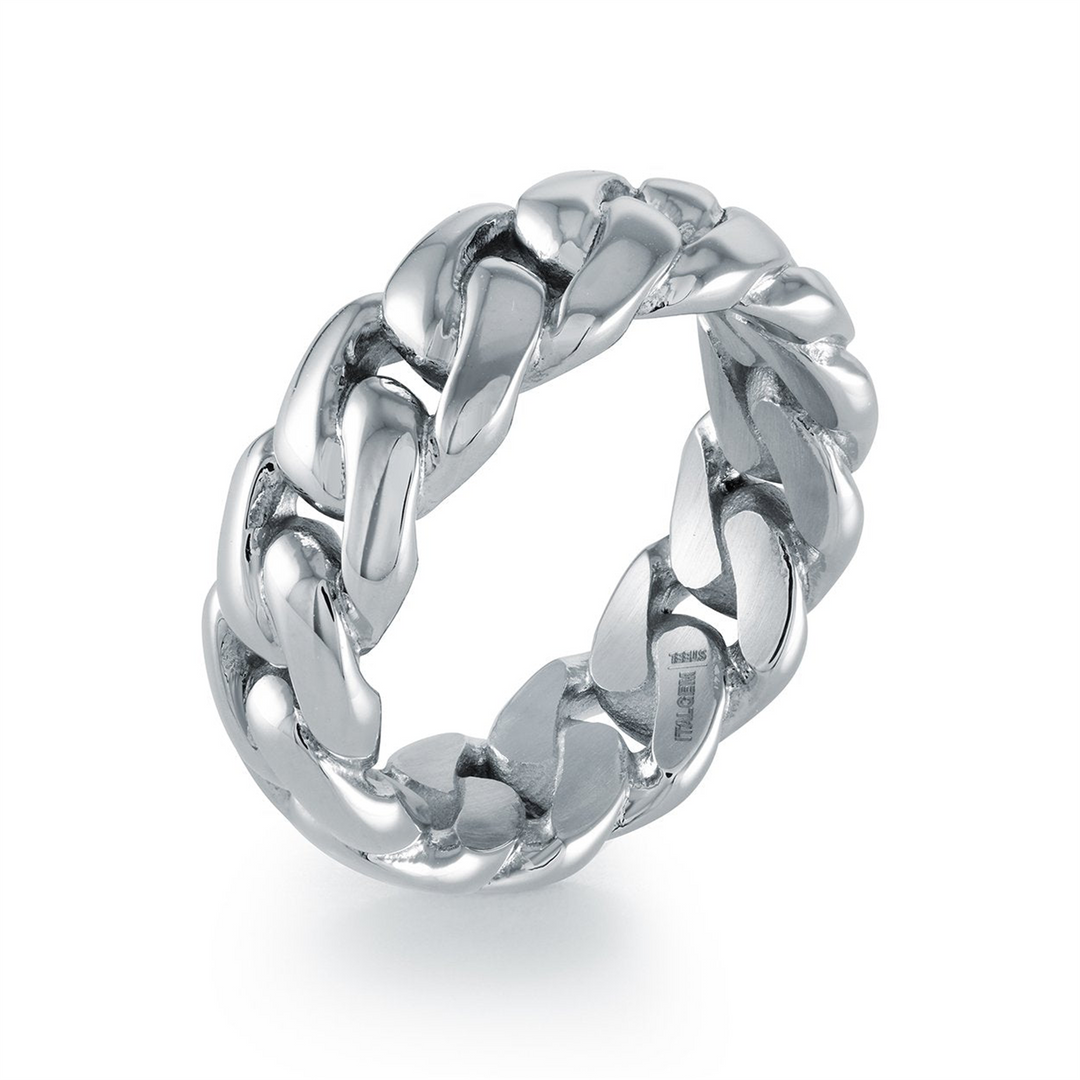 Polished Stainless Steel Miami Cuban Link Ring 
Width: 8mm 
Size: 10