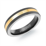 Load image into Gallery viewer, Polished Black with Gold Centre Tungsten Bevel Band 
Width: 5mm 
Siz
