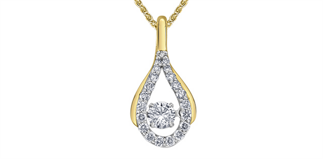 10K Yellow & White Gold Diamond Teardrop Polished Dancing Stone Pendan