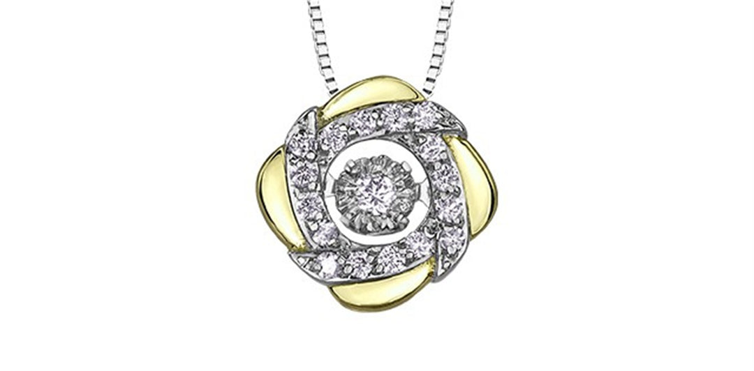 10K Yellow & White Gold Diamond Wreath Polished Dancing Stone Pendant