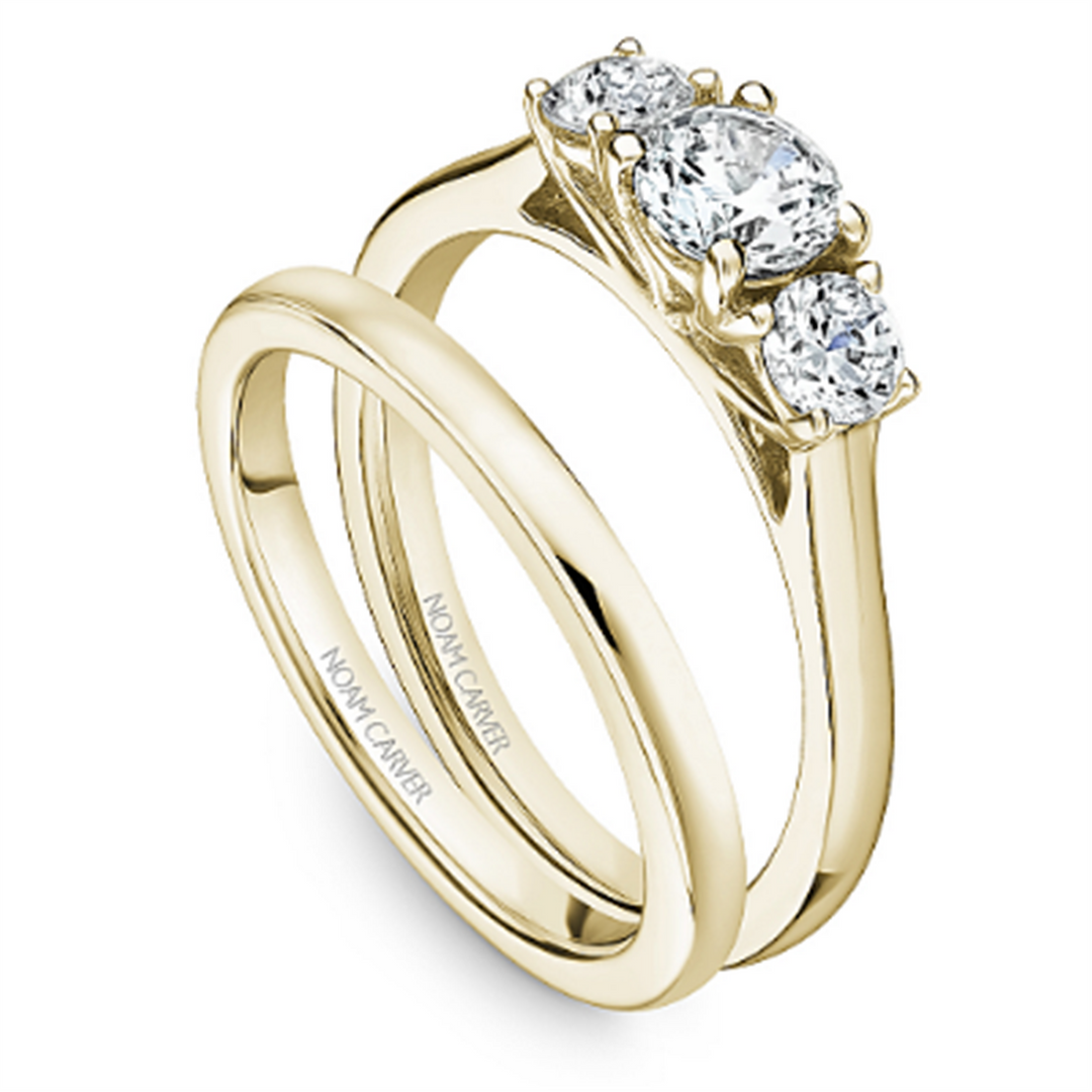 14K Yellow Gold 3 Stone Round Diamond Engagement Ring