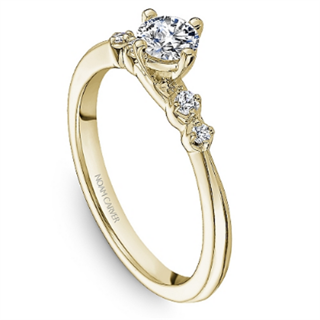 14K Yellow Gold Unique Round Diamond Engagement Ring