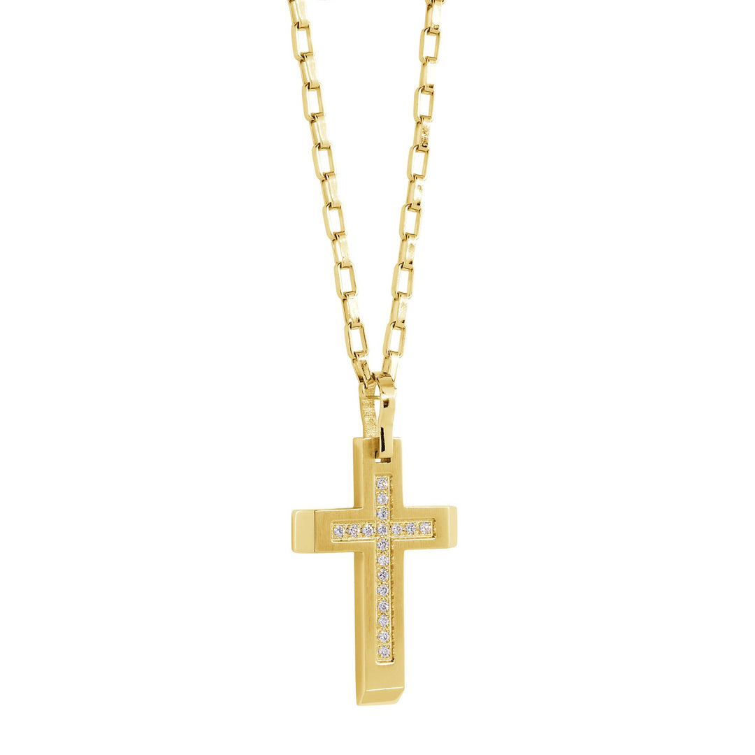 Polished Gold Stainless Steel Cross Necklace