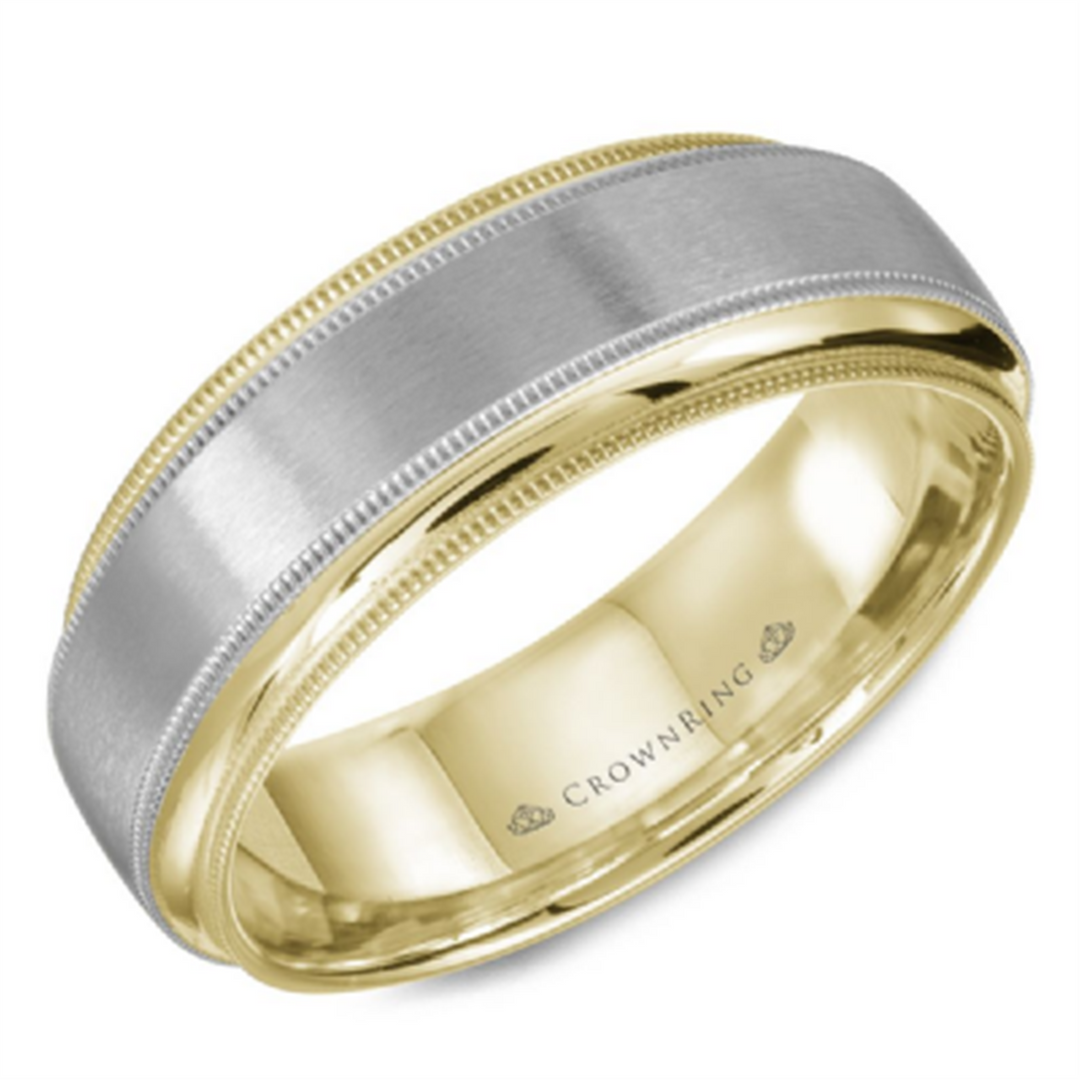 Men's Yellow & White Gold Flat with Milgrain Band with Satin Finish