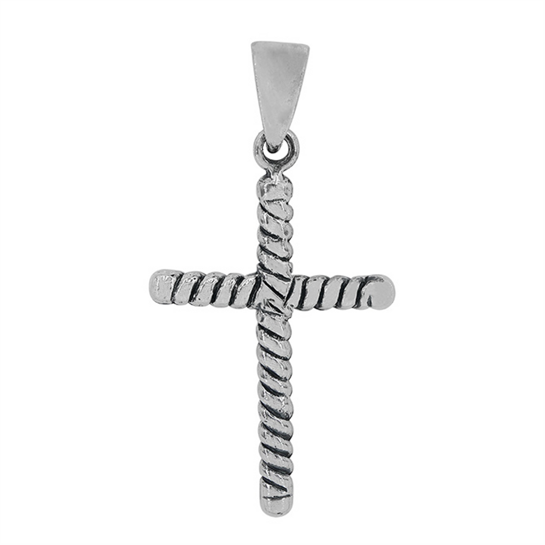 Sterling Silver Roped Cross Religious Pendant 
Length: 29mm