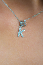 Load image into Gallery viewer, White Sterling Silver Initial &quot;K&quot; Polished Pendant Necklace

PENDANT
