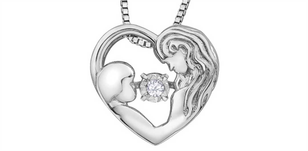 Sterling Silver Diamond Mom's Heart Dancing Stone Pendant Necklace