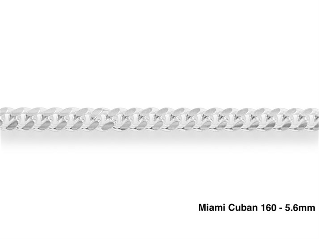 Sterling Silver White Miami Cuban Chain 
Width: 5.6mm
Length: 20"