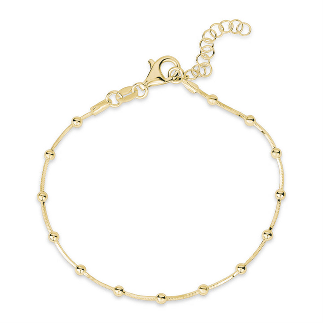 Yellow Sterling Silver Bead Bracelet 
Top Width: 1mm
Length: 6.5" +