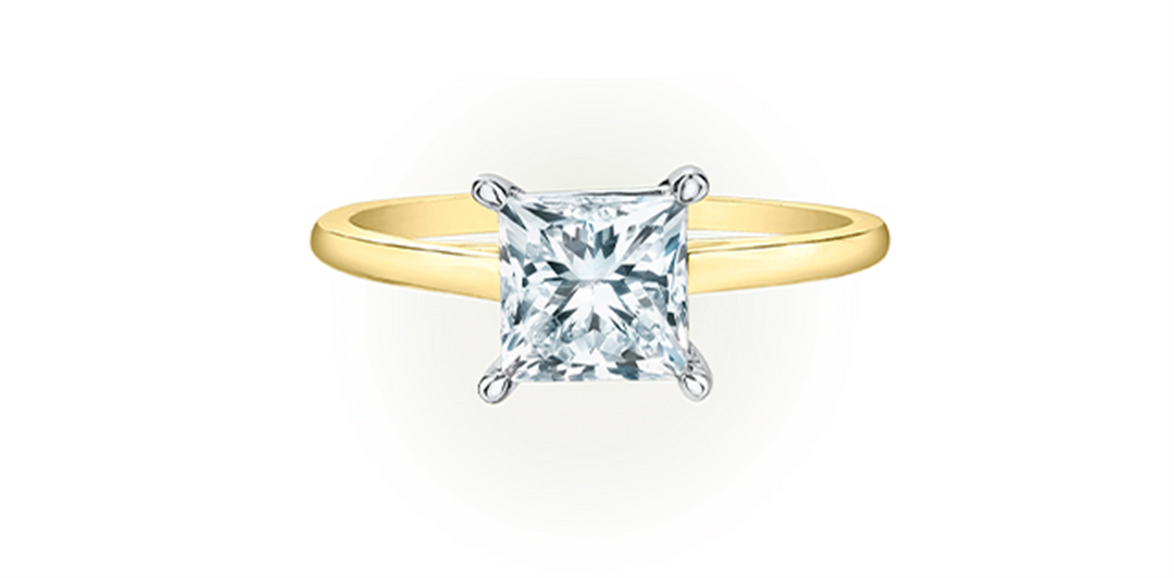 14K White & Yellow Gold Solitaire Princess Lab Diamond Engagement Ring