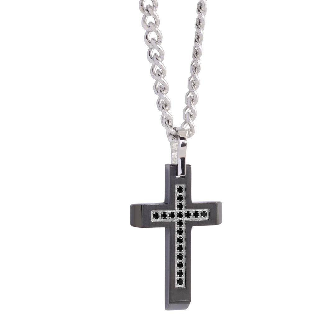 Matte' Black Stainless Steel Cross Necklace