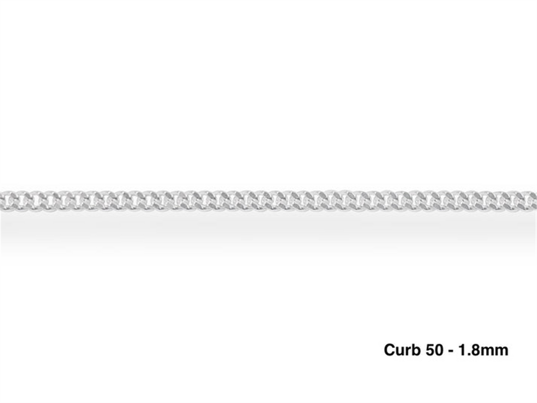 Sterling Silver White Curb Chain 
Width: 1.8mm
Length: 18"