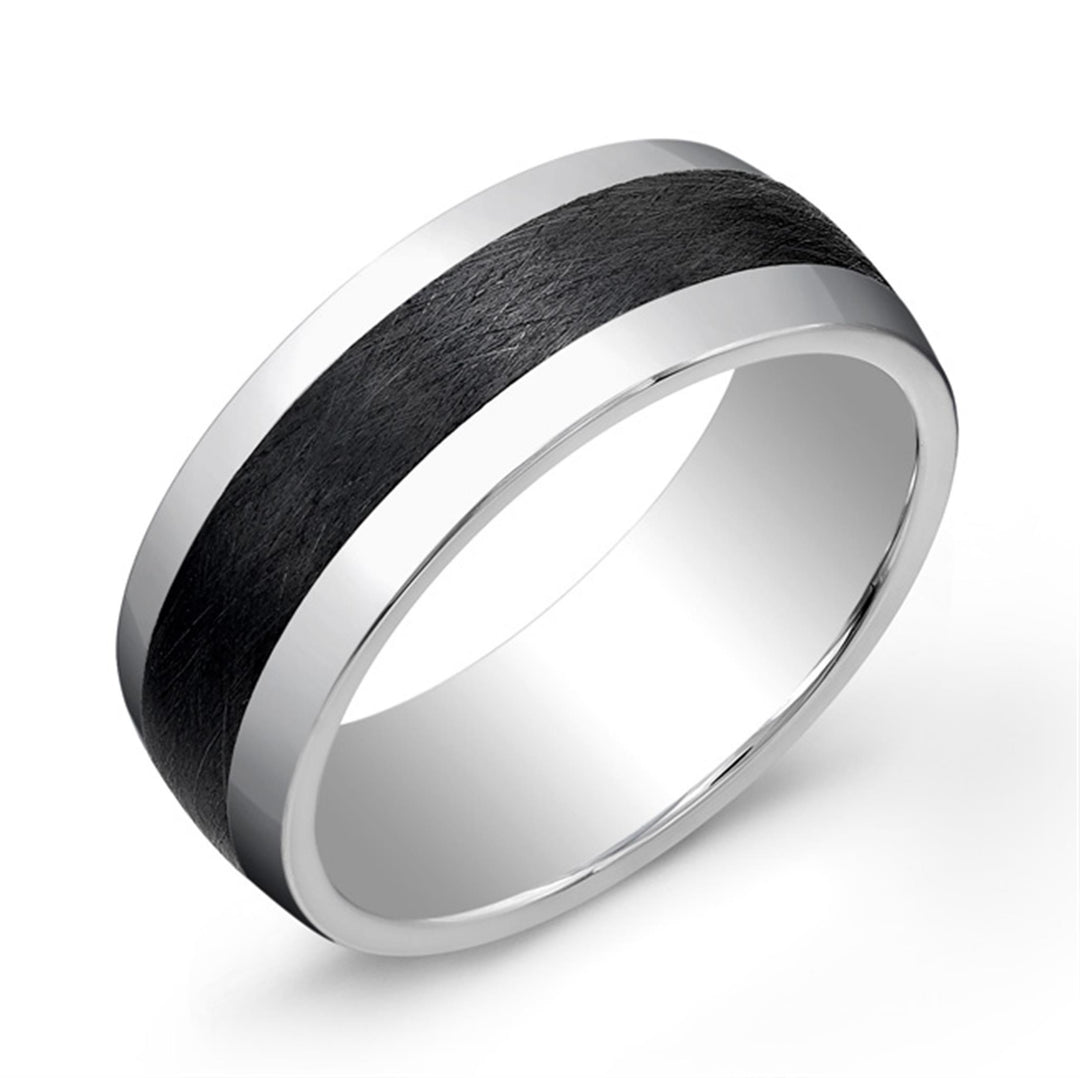 Tungsten Brushed Domed Band Band with Ceramic Inlay 
Width: 8mm