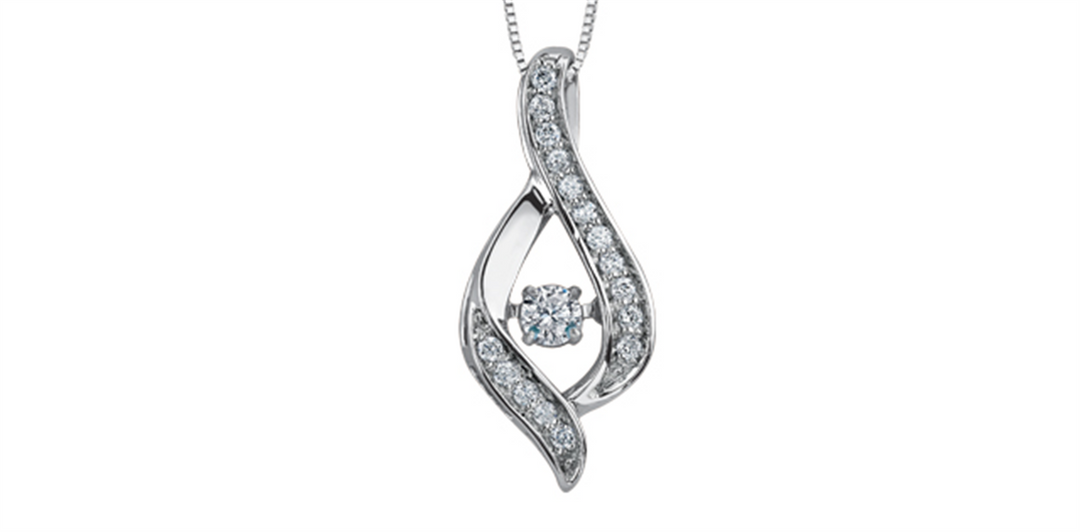 10K White Gold Diamond Infinity Dancing Stone Pendant Necklace