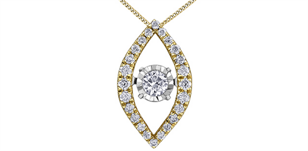 10K White & Yellow Gold Diamond Oval Polished Dancing Stone Pendant Ne