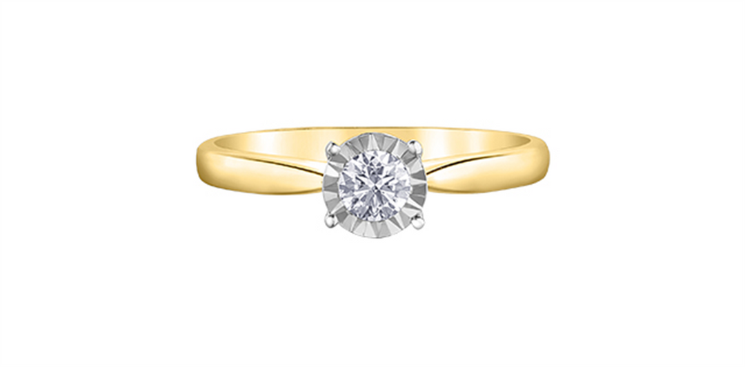 10K Yellow & White Gold Solitaire Round Diamond Engagement Ring