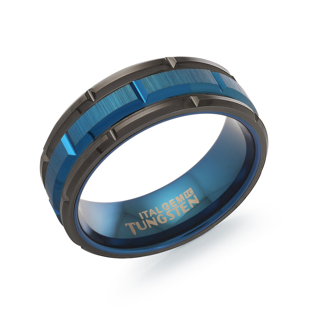 Blue Tungsten Multi Finish Flat Band Band 
Width: 8mm