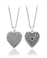 Load image into Gallery viewer, Sterling Silver Oxidized Heart Reversible Locket Pendant Necklace with
