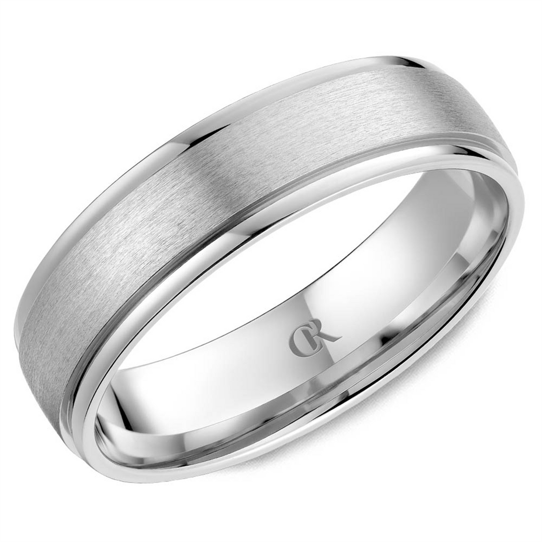 Men's White Gold Stepped Down Edges Band with Sandpaper Finish 
Top W