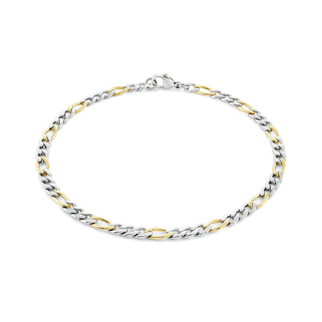 Two-Tone Stainless Steel Figaro Anklet 
Length: 10"
Width: 4.5mm
Fi